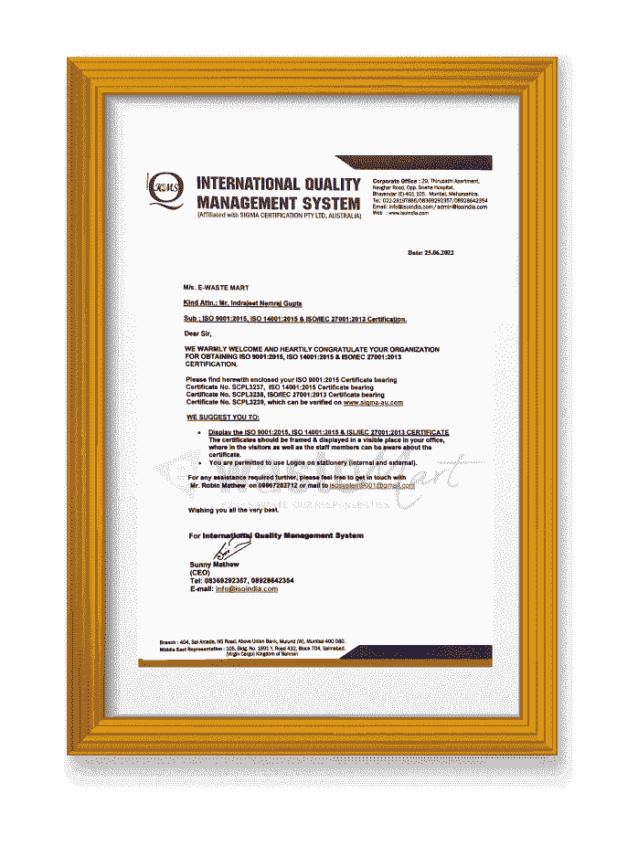 E-Waste Mart certificate 8
